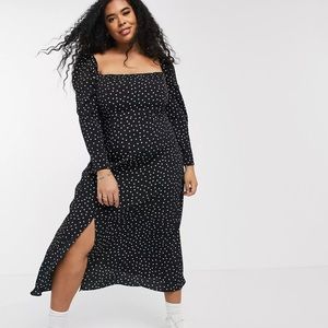ASOS DESIGN Curve square neck midi skater dress in polka dot
